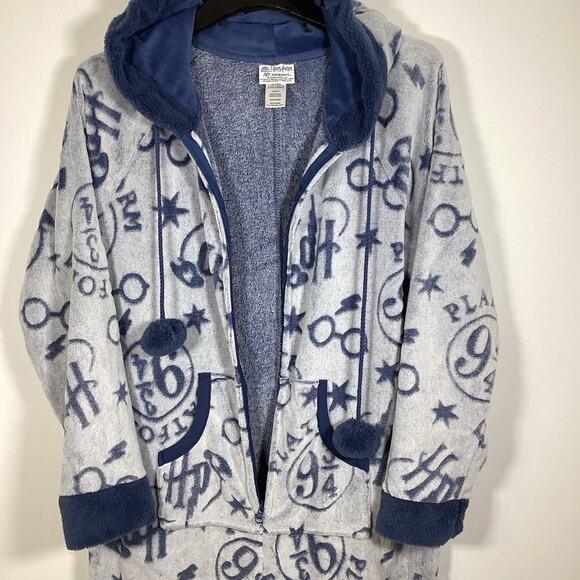 Harry Potter One-Piece Hooded Pajama Blue Large NWT Hogwarts Wizard PJs Lounge - Picture 8 of 10